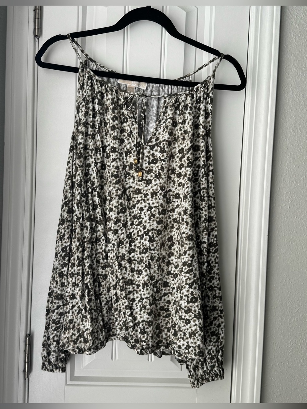 Michael Kors Sleeved Floral Print Blouse in green & cream